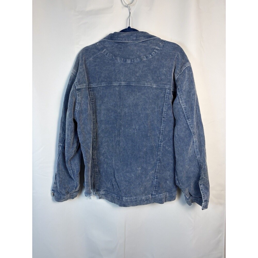 POL Sea Blue Crop Corduroy Distressed Raw Edge Jacket Frayed Size 2X Boho Grunge - Picture 8 of 11